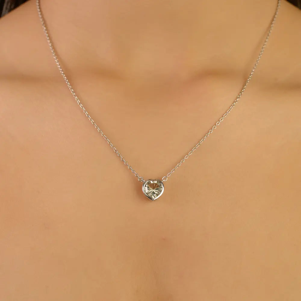 Green Amethyst Heart Pendant Necklace 925 Sterling Silver