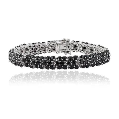 Classic Natural Black Onyx Gemstone 925 Sterling Silver Statement Bracelet For Women's