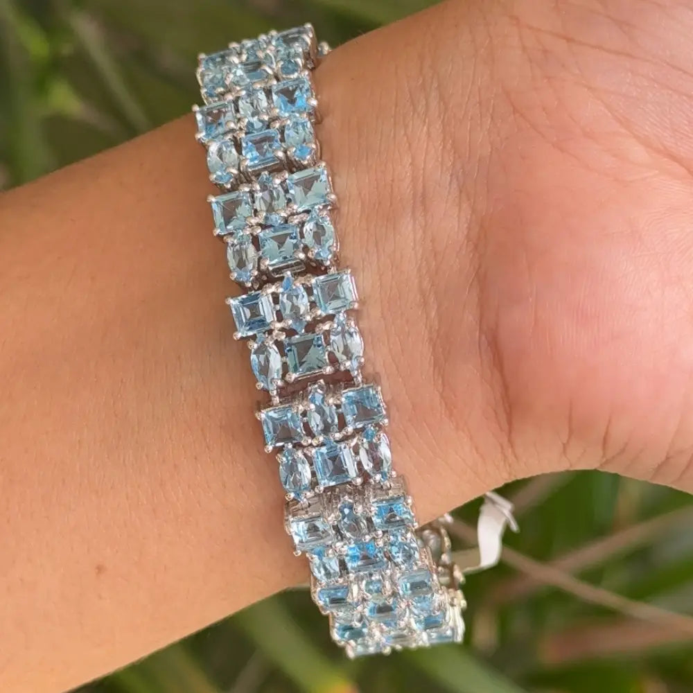 Semi Precious Gemstone Jewelry Blue Topaz Cocktail Tennis Bracelet Prong Setting December Birthstone