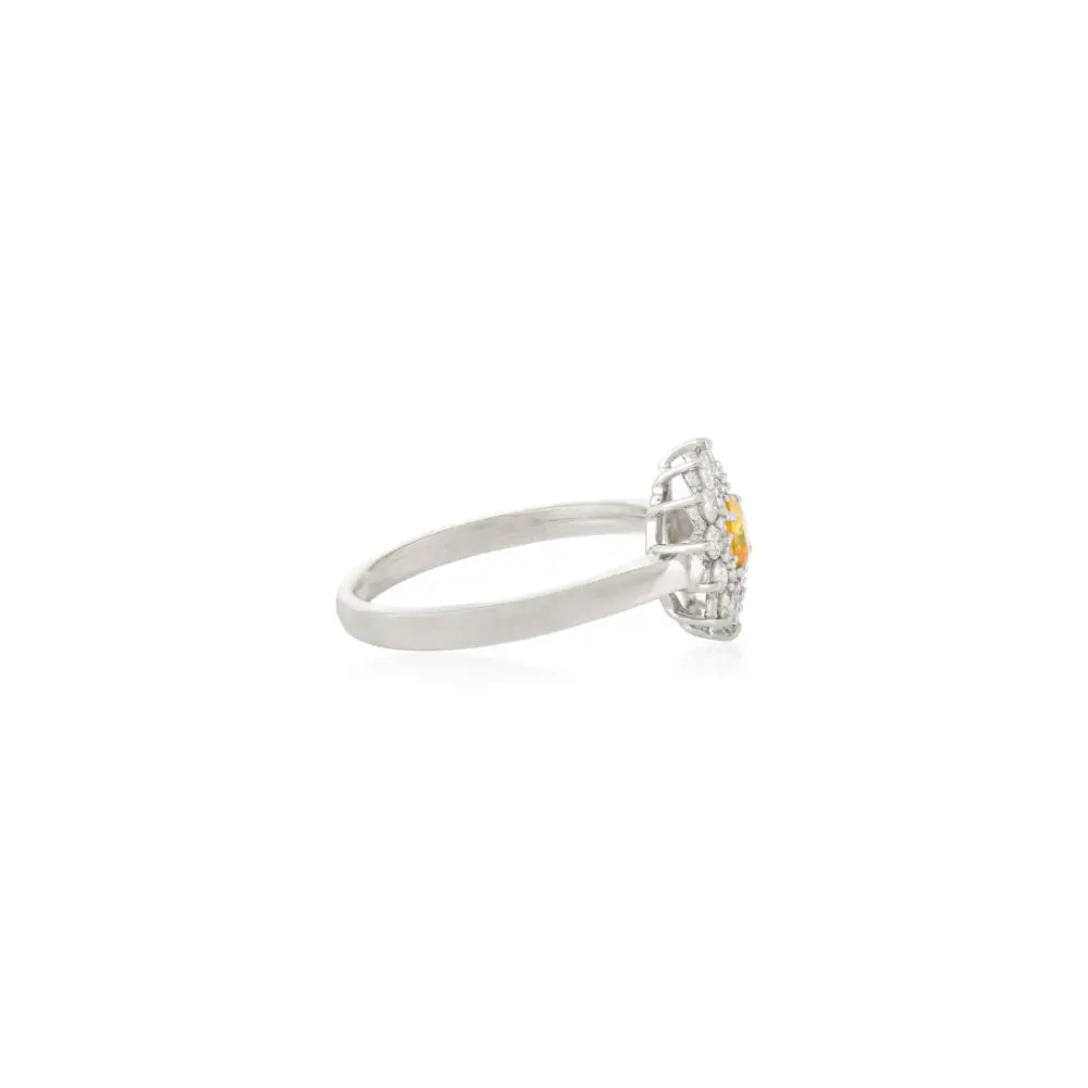 Trending Yellow Sapphire & Diamond Double Cluster Engagement Ring 14K Pure White Gold