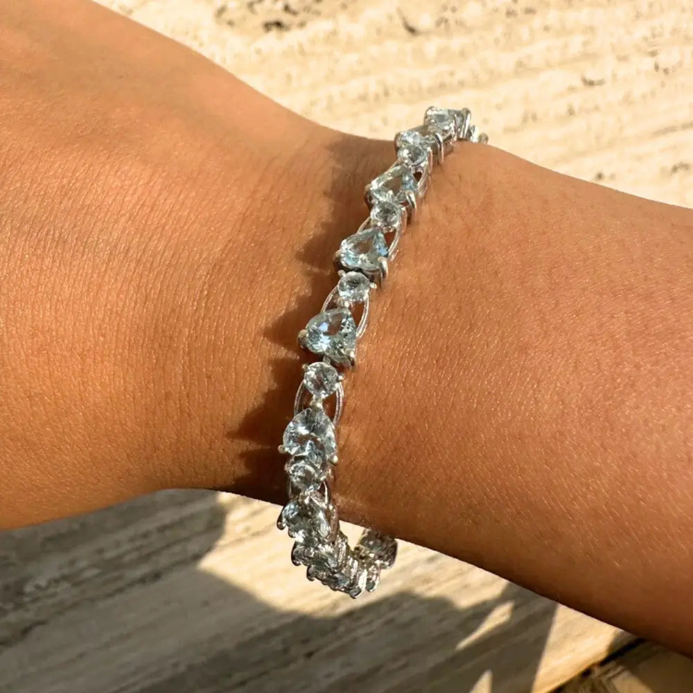 Heart & Round Shape Aquamarine Tennis Bracelet Set In Prong Setting 925 Sterling Silver Bulk Order