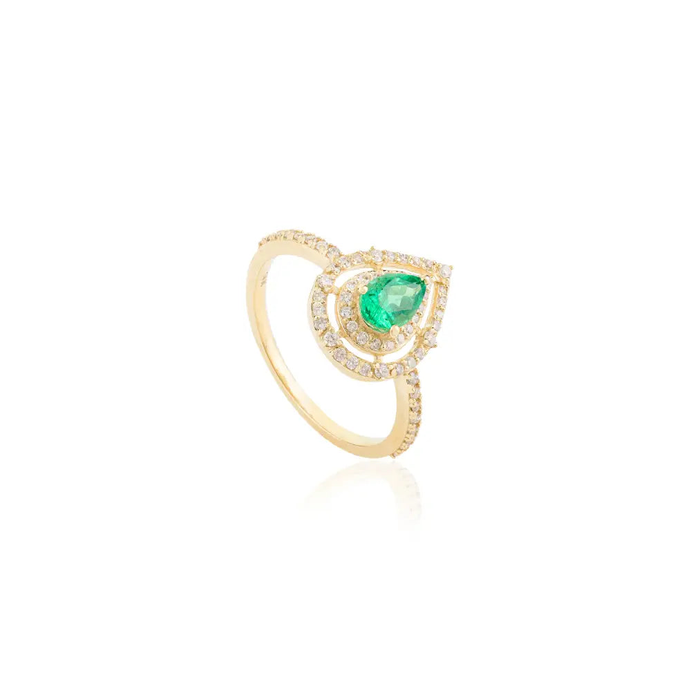 May Birthstone Natural Emerald & Diamond Engagement Ring Factory Custom Made Jewelry Manufacturer