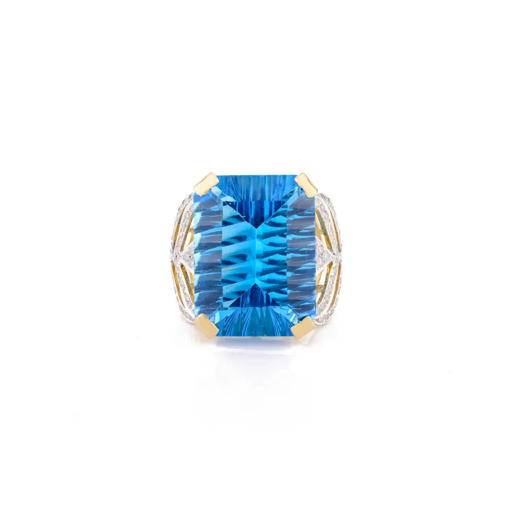 Unique Design Fine Blue Topaz & Diamond Statement Chunky Ring Wholesale Custom Jewelry