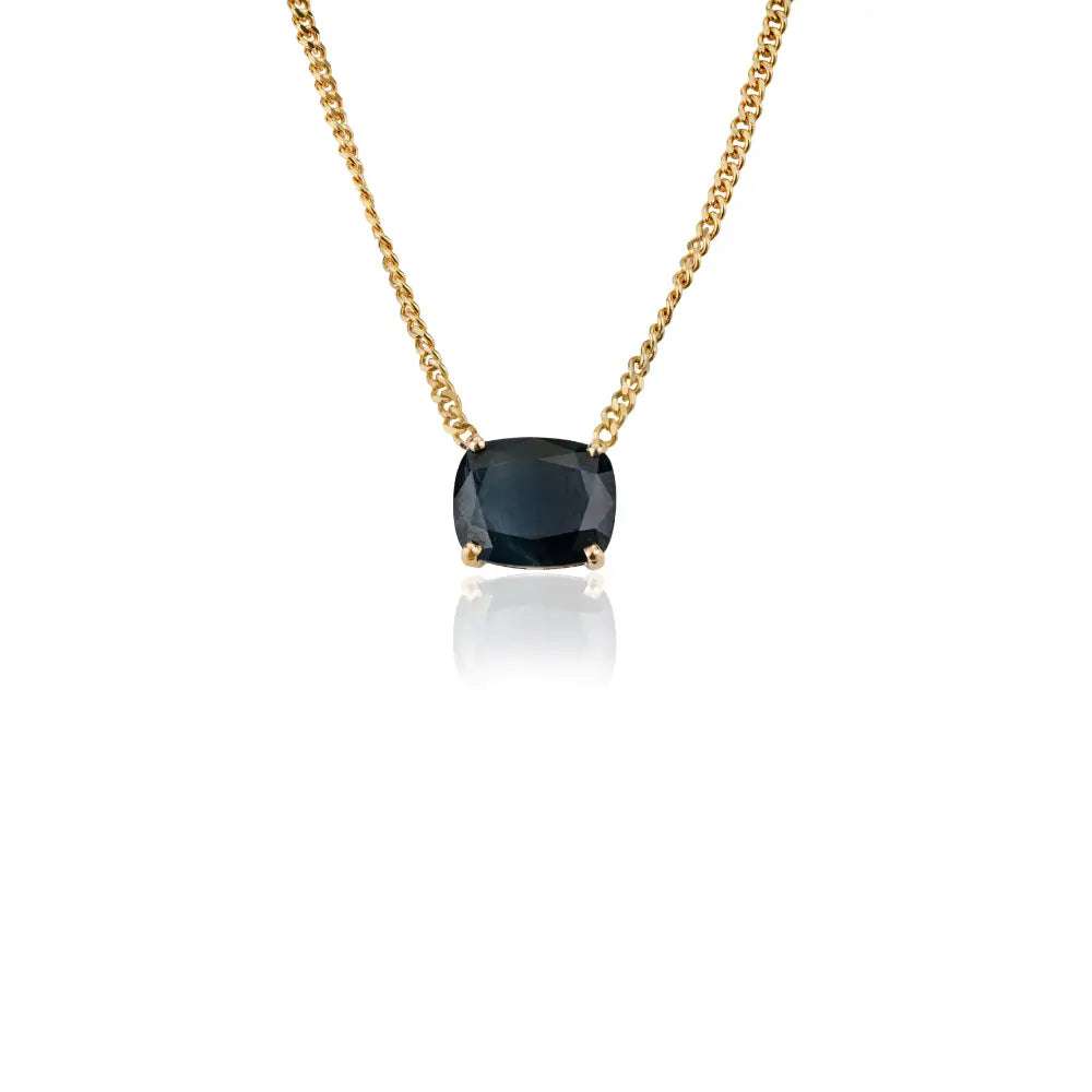 Prong Set Blue Sapphire 14K Solid Yellow Gold Cuban Chain Single Stone Pendant Necklace
