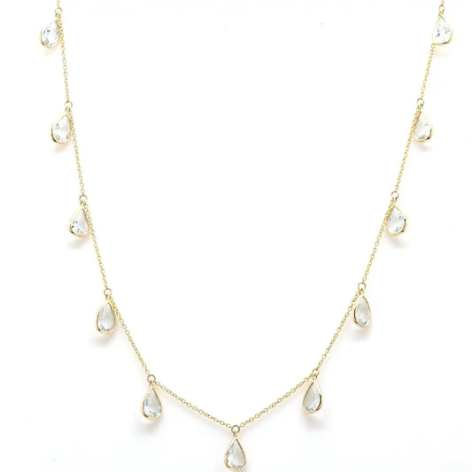 Unique & Custom Natural Crystal 18K Solid Yellow Gold Long Chain Necklace