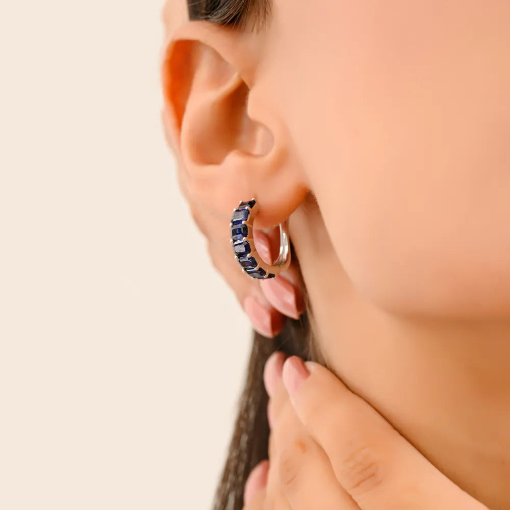 September Birthstone Wholesale Hoop Earrings In 100% Genuine Blue Sapphire Everyday Jewelry