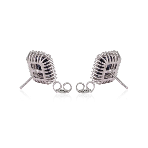New Arrivals 925 Sterling Silver Natural Blue Sapphire & Halo Diamonds Studs Earrings