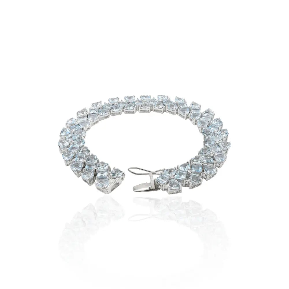 March Birthstone Heart & Square Shape Aquamarine Statement Tennis Bracelet For Wedding