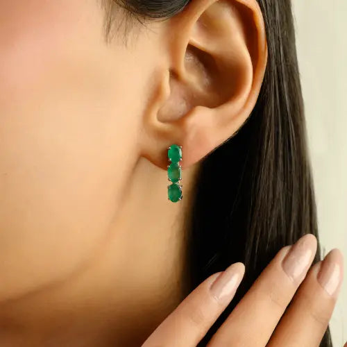Best Selling 925 Silver Oval Cut 100% Genuine Emerald Drop Earrings For Women's