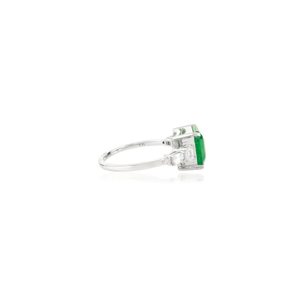 Best Seller Trending Pure K14 White Gold Emerald & Diamond Statement Ring Custom Jewelry