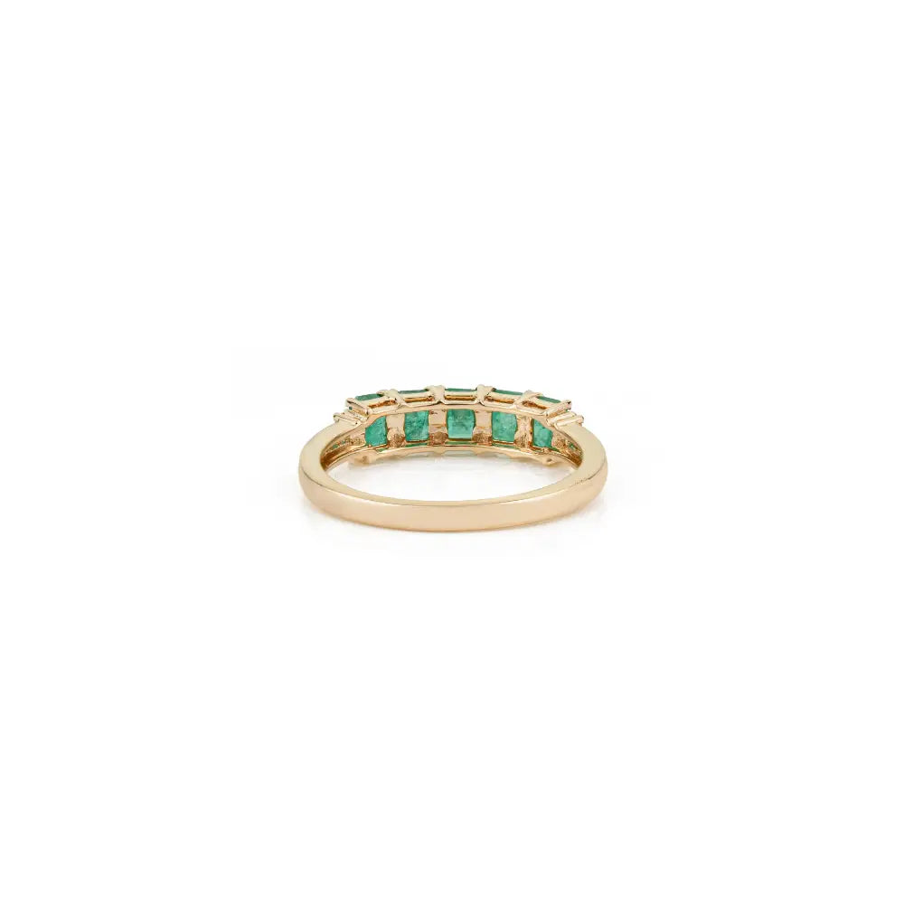14K Real Yellow Gold Fine Emerald & Diamond Stackable Gemstone Ring Everyday Wear Jewelry