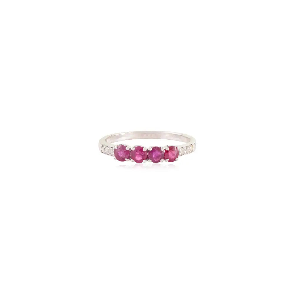 Natural Ruby & Diamond Stackable Band Ring Valentine's Day Gift 14K Pure White Gold Jewelry