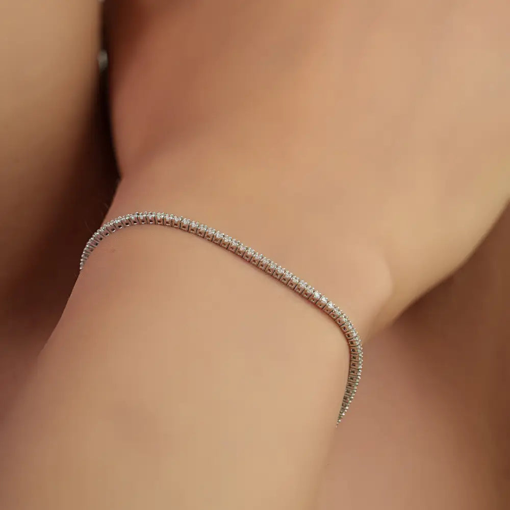 Simple Everyday Wear Natural Diamond Sleek Box Lock Tennis Bracelet 14K Pure White Gold