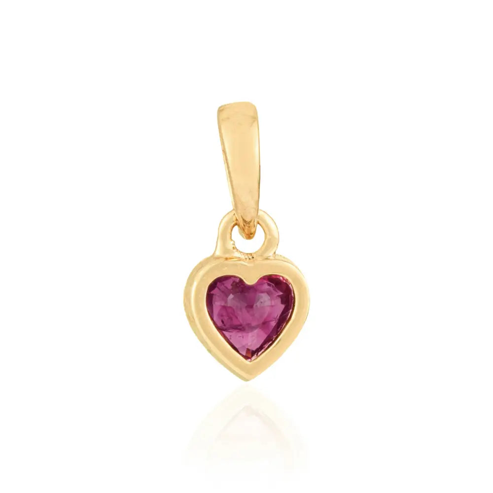14K Real Yellow Gold Ruby Mini Heart Shape Pendant Minimalist Jewelry Gift For Girlfriend