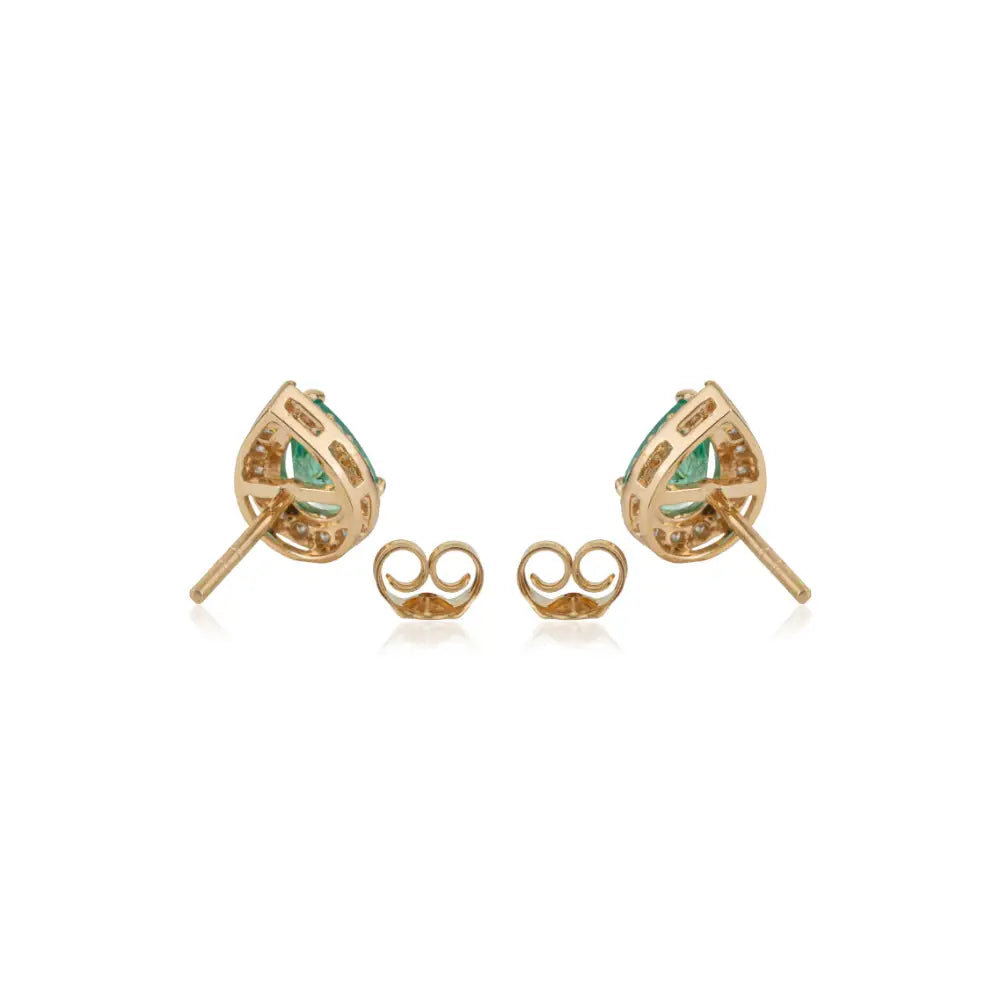 100% Real Emerald & Diamond Pear Shape Halo Stud Earrings 18K Solid Yellow Gold Jewelry
