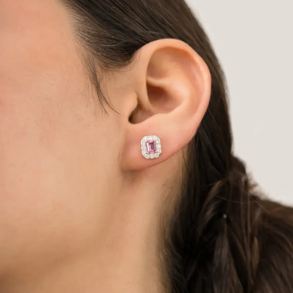 Birthstone Jewelry Pink Sapphire & Diamond Fine Halo Stud Earrings Women's 14K Yellow Gold