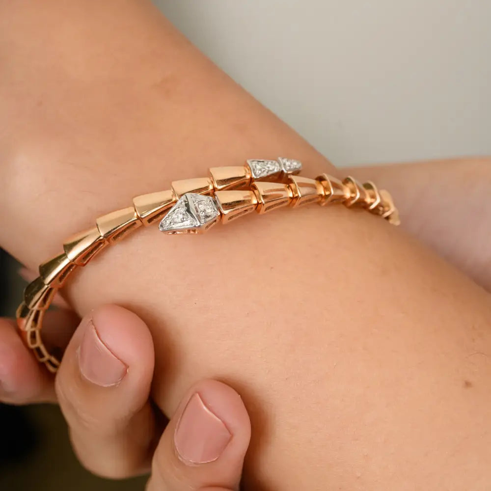 Buy Stylish 18k Rose Gold 100% Natural Diamond Serpenti Cuff Bracelet Unique Jewelry