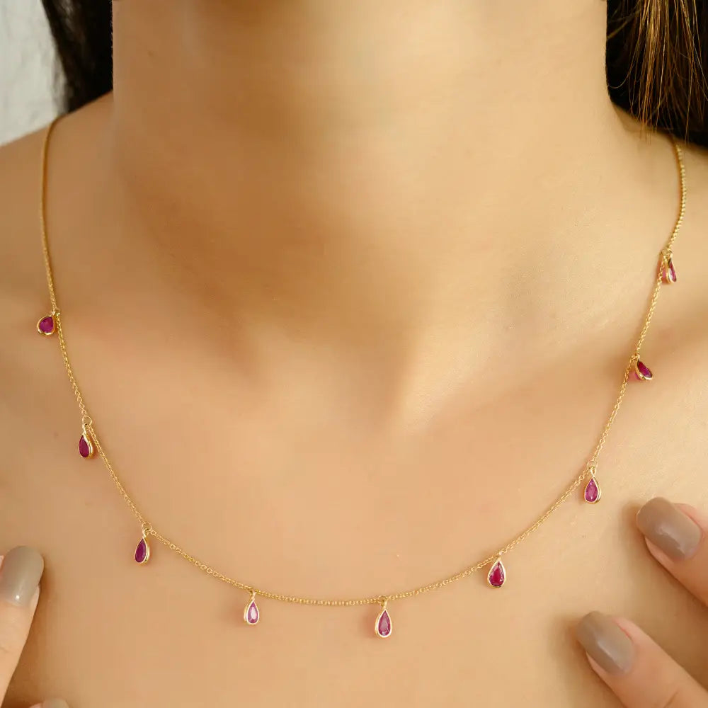 100% Natural 2.5ct. Ruby Gemstone Simple Charm Necklace Anniversary Gift 14K Yellow Gold