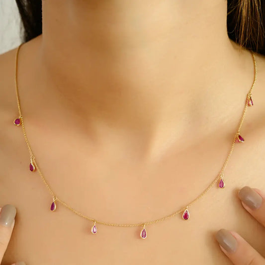 100% Natural 2.5ct. Ruby Gemstone Simple Charm Necklace Anniversary Gift 14K Yellow Gold