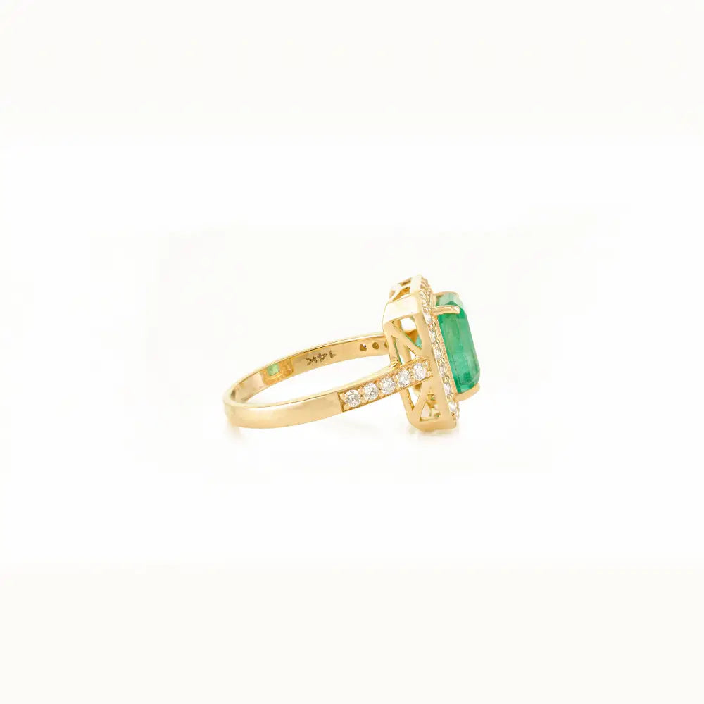 9x7mm Zambian Emerald & Diamond Pure 14K Yellow Gold Engagement Ring May Birthstone