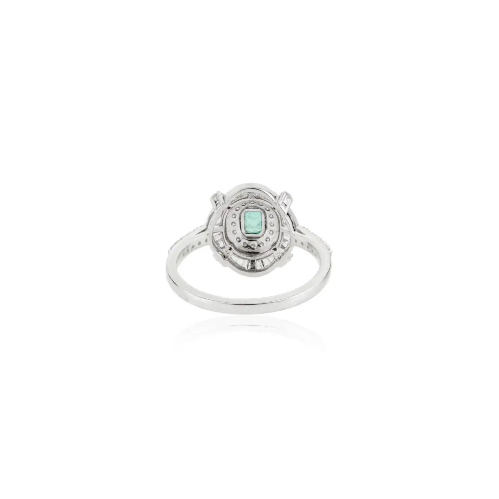 Art Deco Inspired Emerald & Diamond Statement Wedding Ring Solid K14 White Gold Jewelry