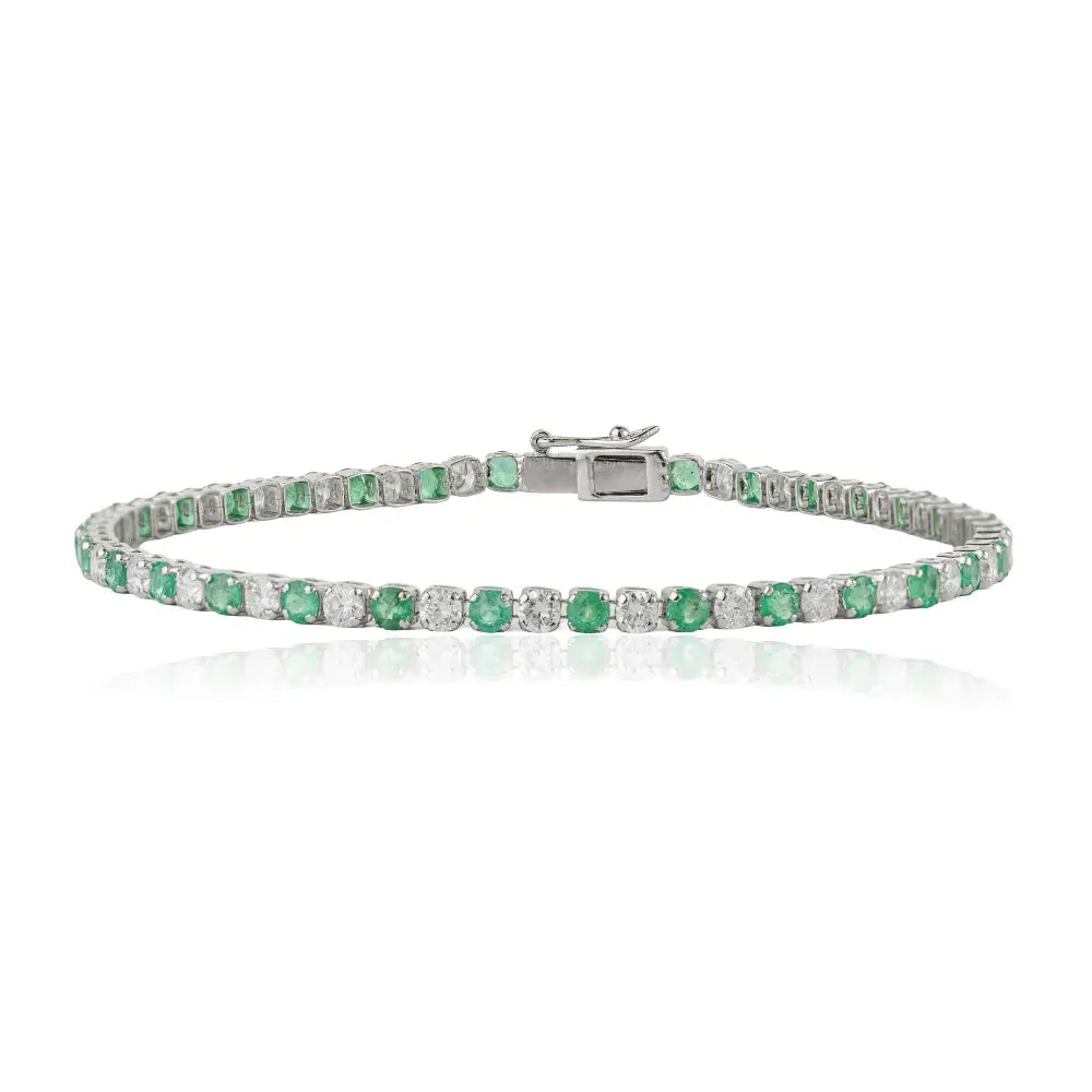 Handmade Design K14 Yellow Gold Emerald & Diamond Sleek Tennis Bracelet New Jewelry