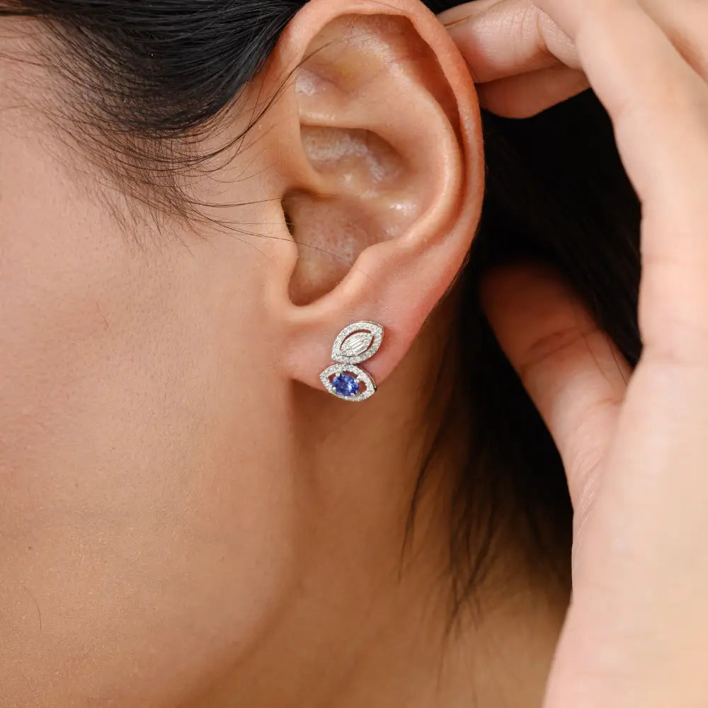 Unique Latest Design Blue Sapphire & Diamond Wings Shape Stud Earrings Custom Jewelry