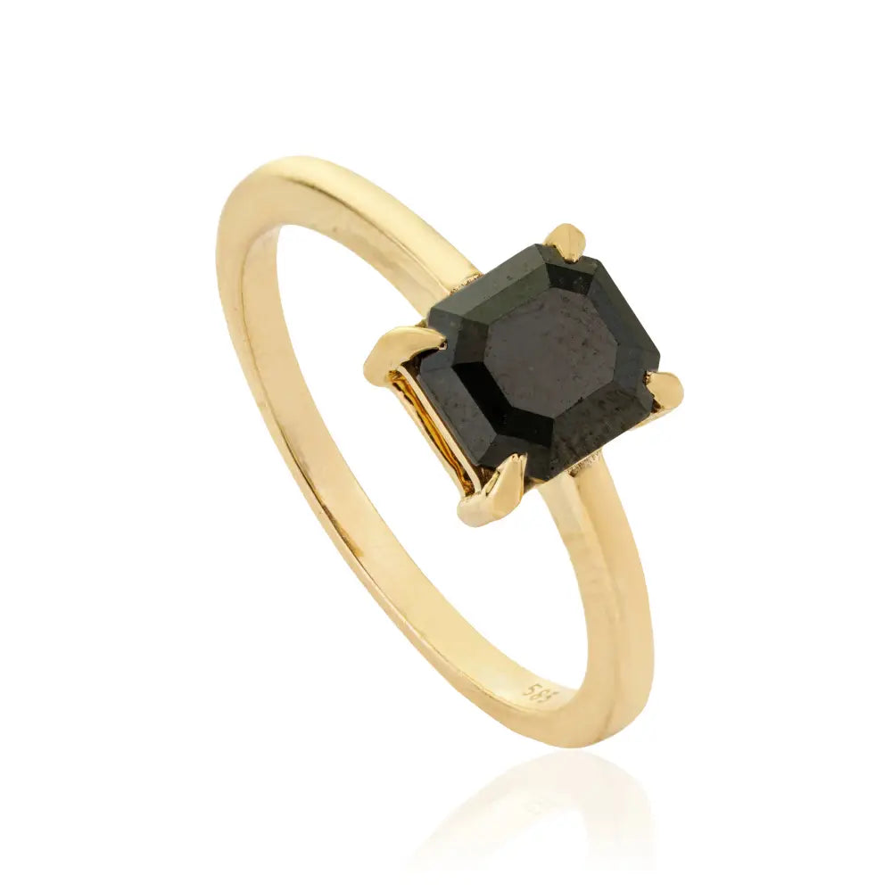 Latest Design 14K Pure Yellow Gold Black Diamond Solitaire Ring Custom Jewelry Supplier