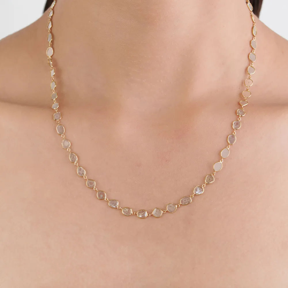 Latest New Arrivals 18K Yellow Gold Genuine Polki Diamond Stackable Station Necklace Anniversary Gift