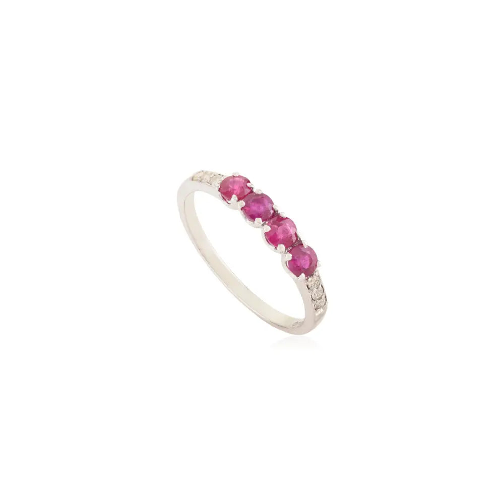 Natural Ruby & Diamond Stackable Band Ring Valentine's Day Gift 14K Pure White Gold Jewelry