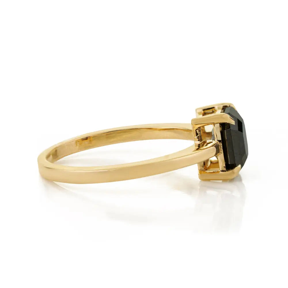 Latest Design 14K Pure Yellow Gold Black Diamond Solitaire Ring Custom Jewelry Supplier