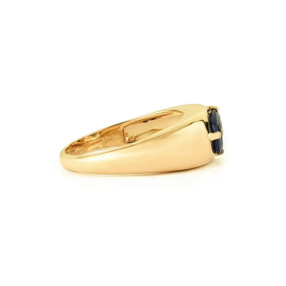 14K Yellow Gold Blue Sapphire & Diamond Toi et Moi Dome Ring Statement Jewelry Unisex