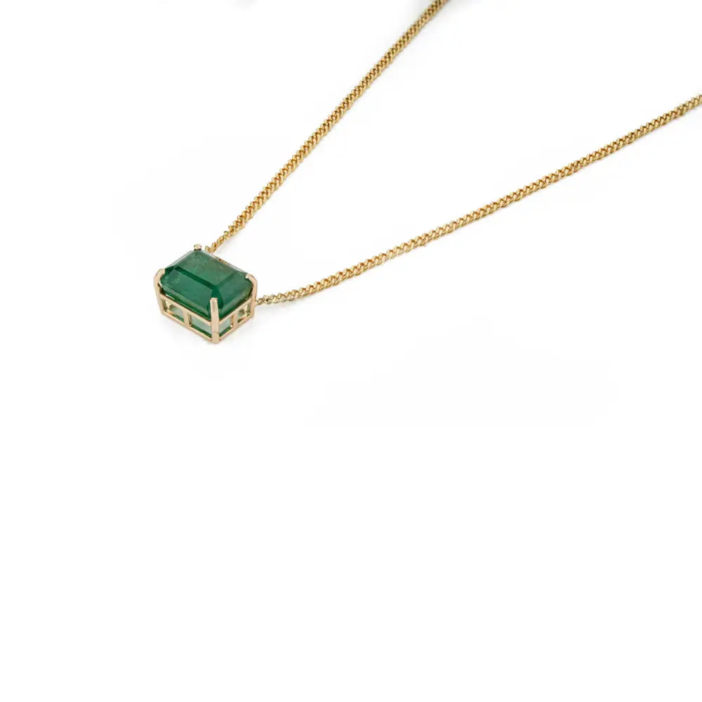100% Authentic Emerald Curb Link Chain Solitaire Gemstone Pendant Necklace K14 Real Gold
