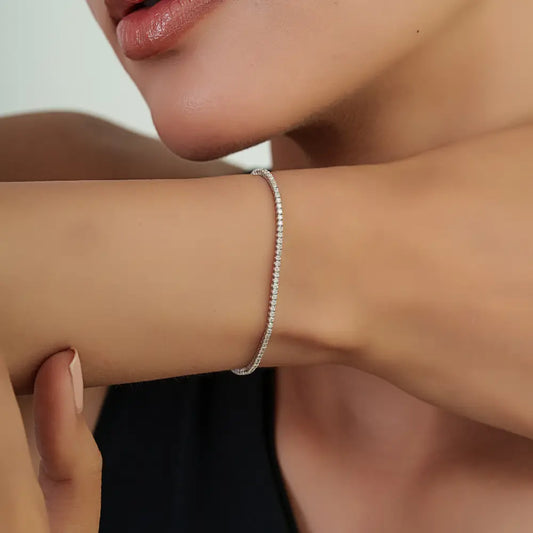 Simple Everyday Wear Natural Diamond Sleek Box Lock Tennis Bracelet 14K Pure White Gold