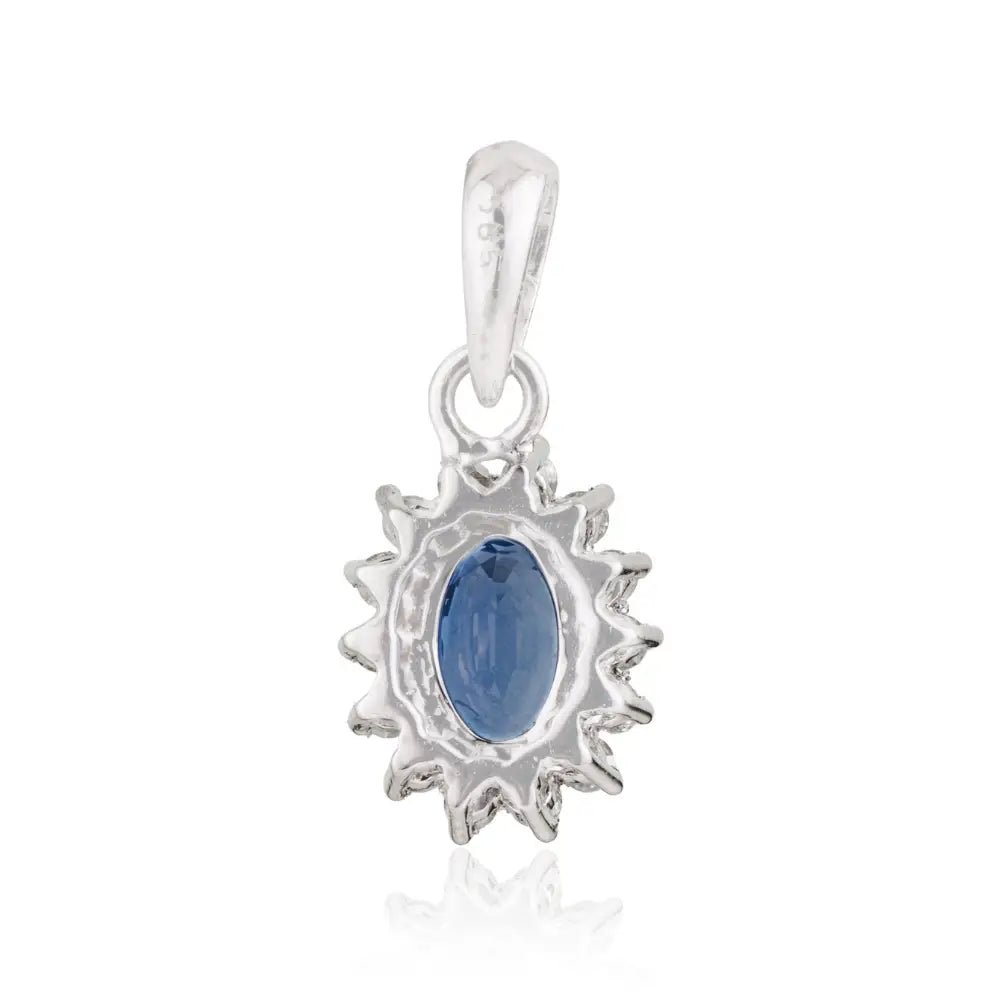 Precious Gemstone Blue Sapphire & Diamond 14K Solid White Gold Cluster Pendant Bulk Jewelry
