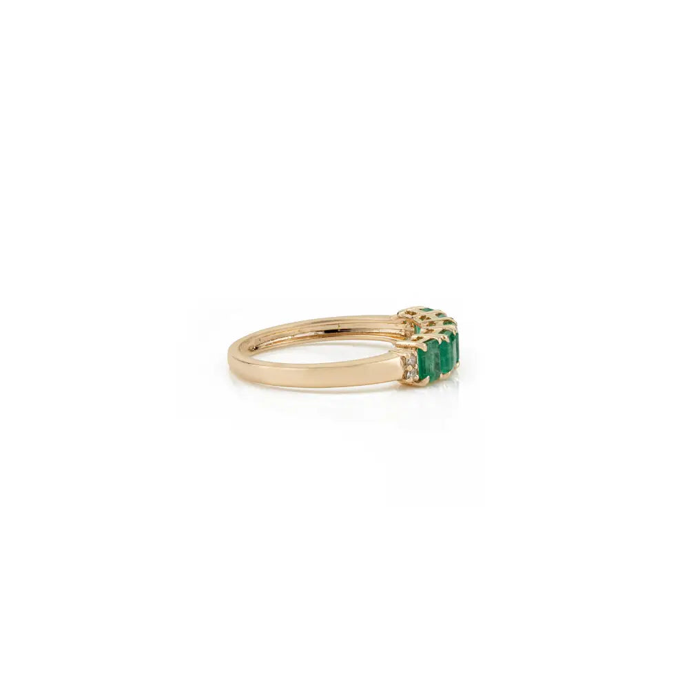 14K Real Yellow Gold Fine Emerald & Diamond Stackable Gemstone Ring Everyday Wear Jewelry