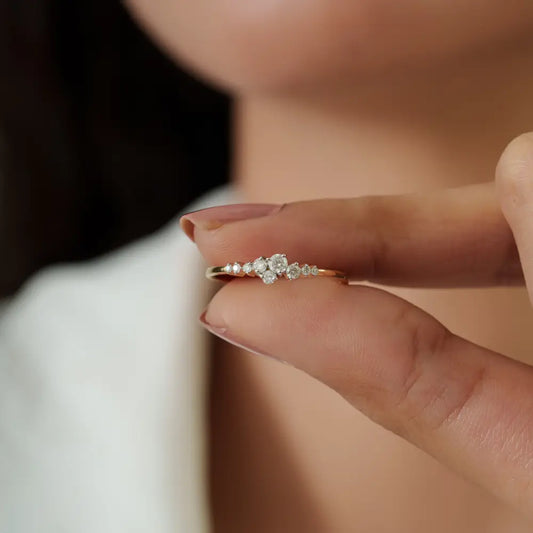 Simple Round Cut Diamond 14K Solid Yellow Gold Fine Stacking Ring Sparkle Jewelry Supplier