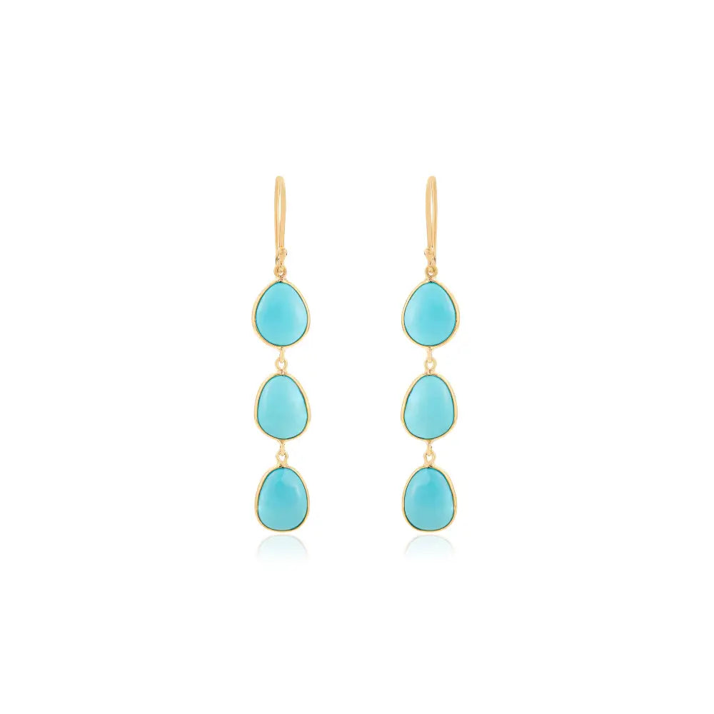 Elegant Simple Turquoise Gemstone Dangle Earrings Women K14 Yellow Gold Bulk Jewelry