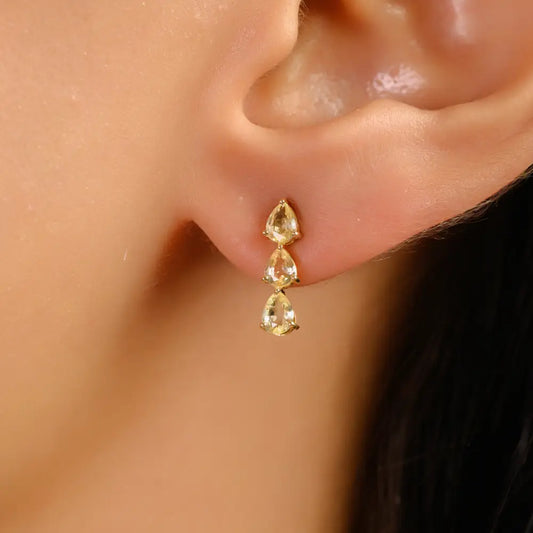 Elegant Style Fine Yellow Sapphire Small Drop Earrings 14K Solid Gold Everyday Jewelry
