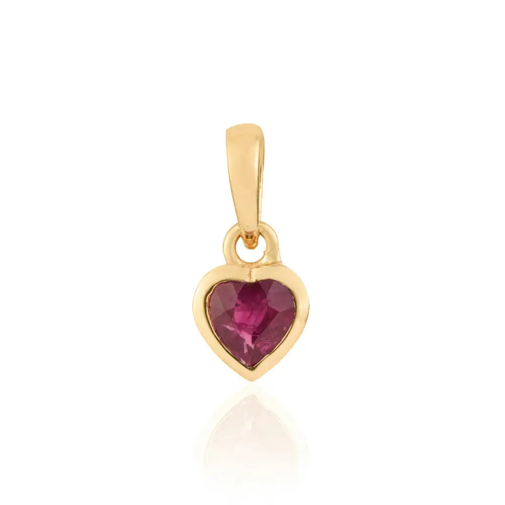 14K Real Yellow Gold Ruby Mini Heart Shape Pendant Minimalist Jewelry Gift For Girlfriend