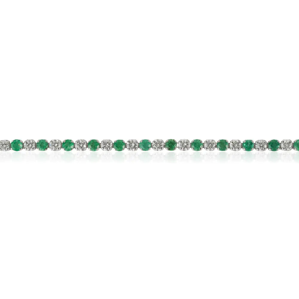 Handmade Design K14 Yellow Gold Emerald & Diamond Sleek Tennis Bracelet New Jewelry