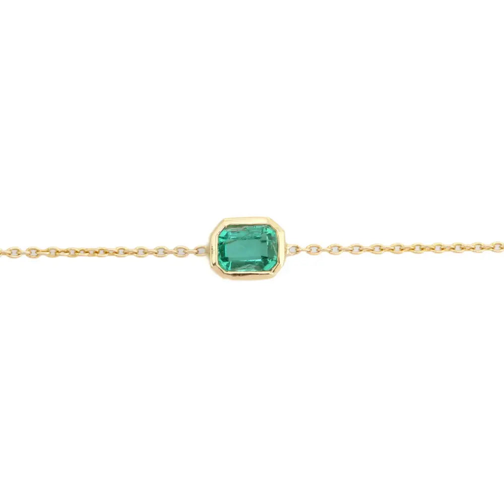 100% Natural Zambian Emerald Single Stone Stacking Bracelet For Daily Wear 14K Real Gold