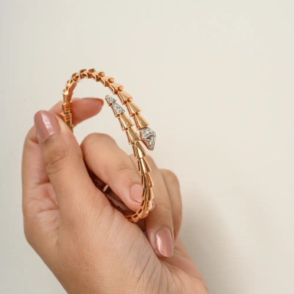 Buy Stylish 18k Rose Gold 100% Natural Diamond Serpenti Cuff Bracelet Unique Jewelry