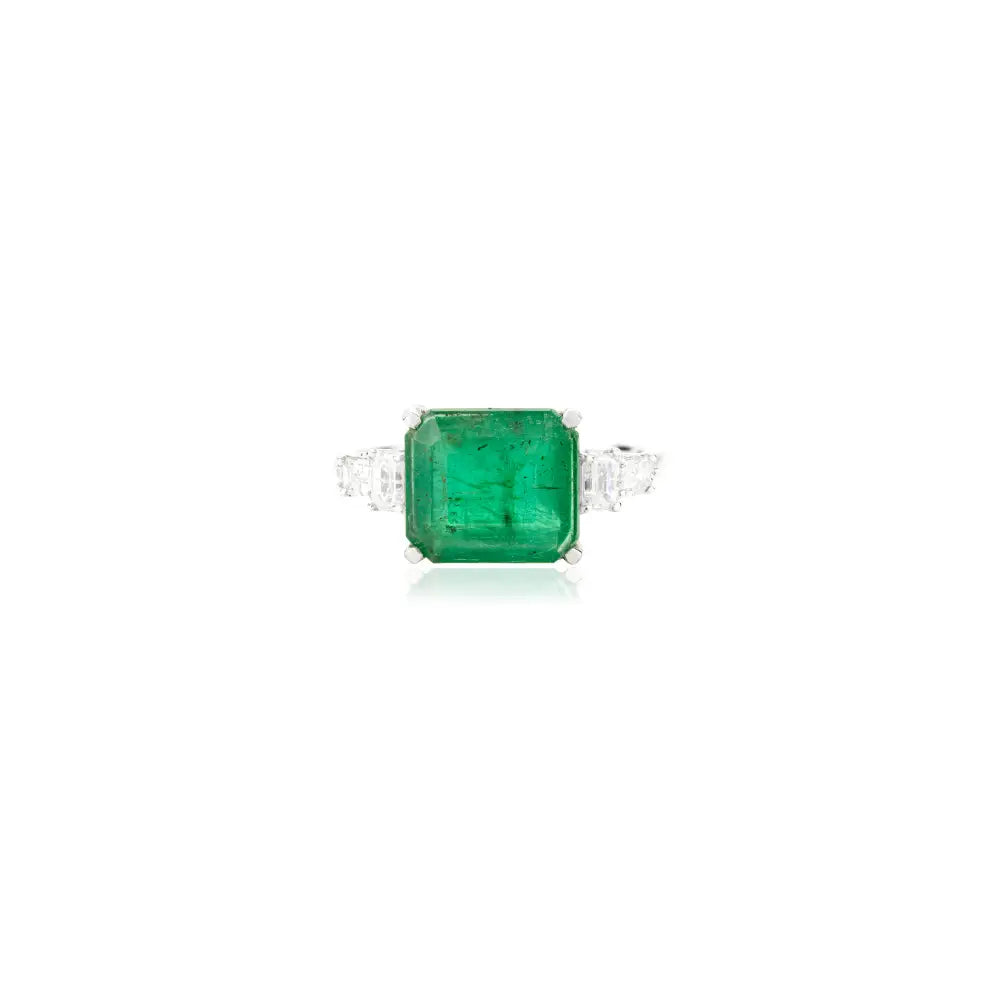 Best Seller Trending Pure K14 White Gold Emerald & Diamond Statement Ring Custom Jewelry