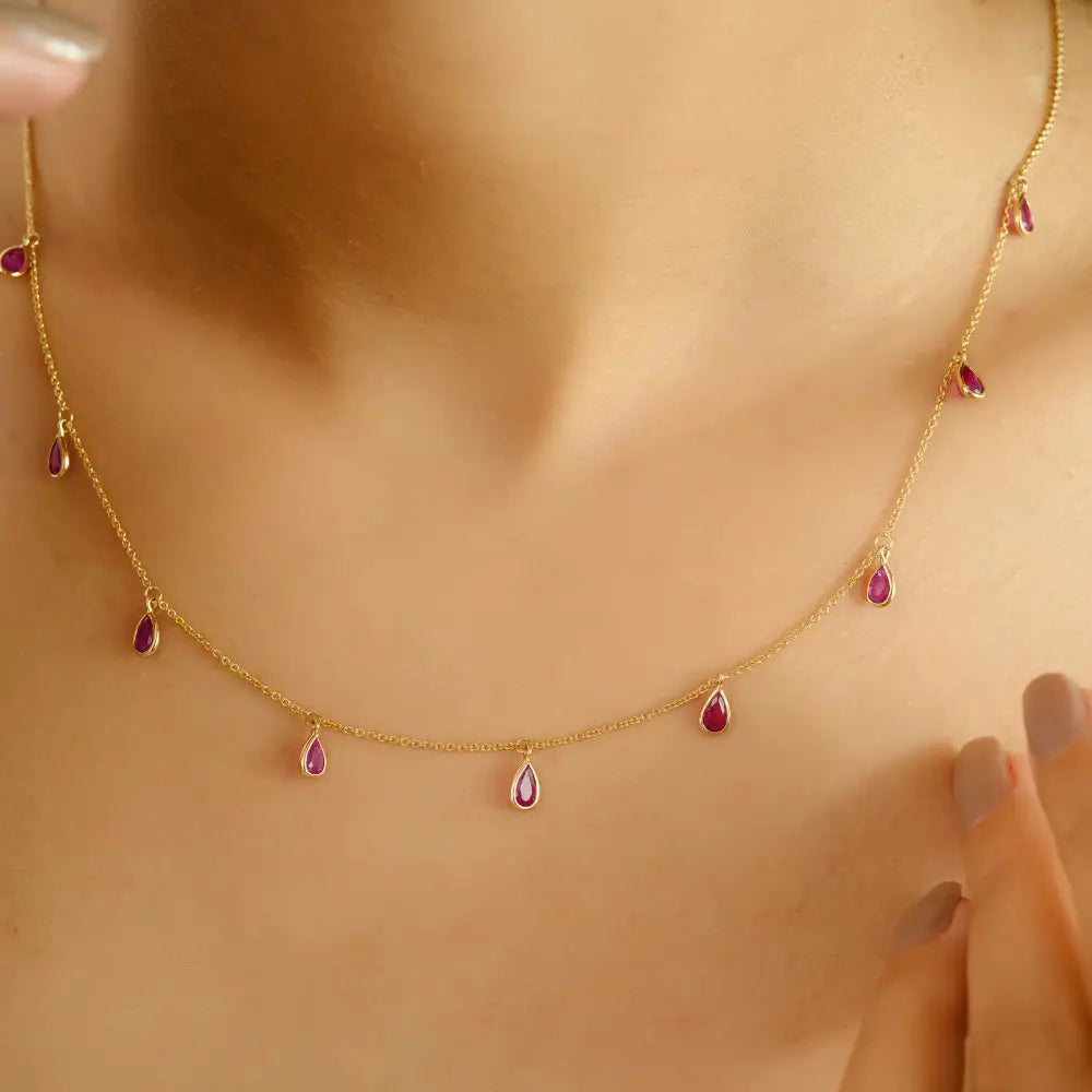 100% Natural 2.5ct. Ruby Gemstone Simple Charm Necklace Anniversary Gift 14K Yellow Gold