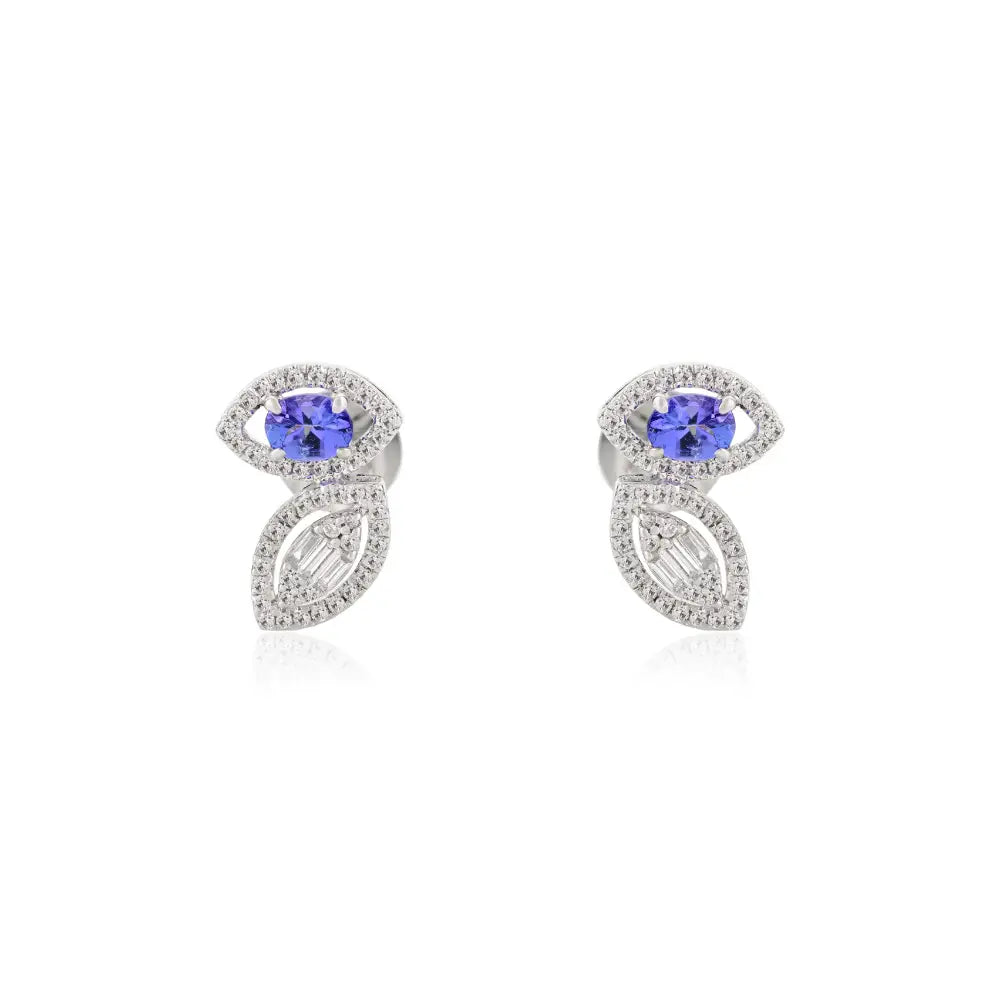 Unique Latest Design Blue Sapphire & Diamond Wings Shape Stud Earrings Custom Jewelry