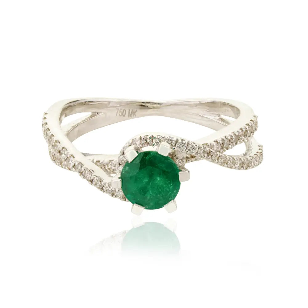 Zambian Emerald & Diamond Curve Band Engagement Ring Stackable 18K White Gold Jewelry