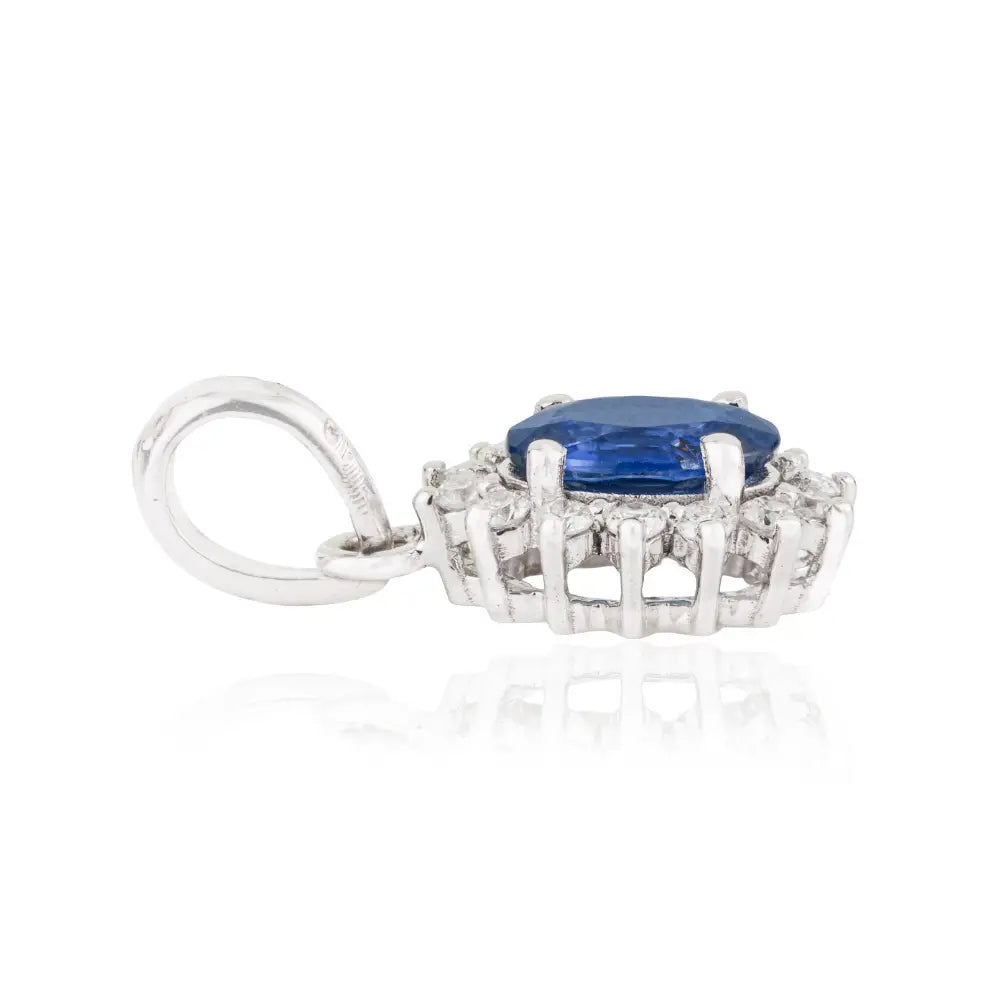 Precious Gemstone Blue Sapphire & Diamond 14K Solid White Gold Cluster Pendant Bulk Jewelry