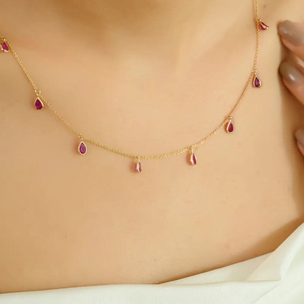 100% Natural 2.5ct. Ruby Gemstone Simple Charm Necklace Anniversary Gift 14K Yellow Gold