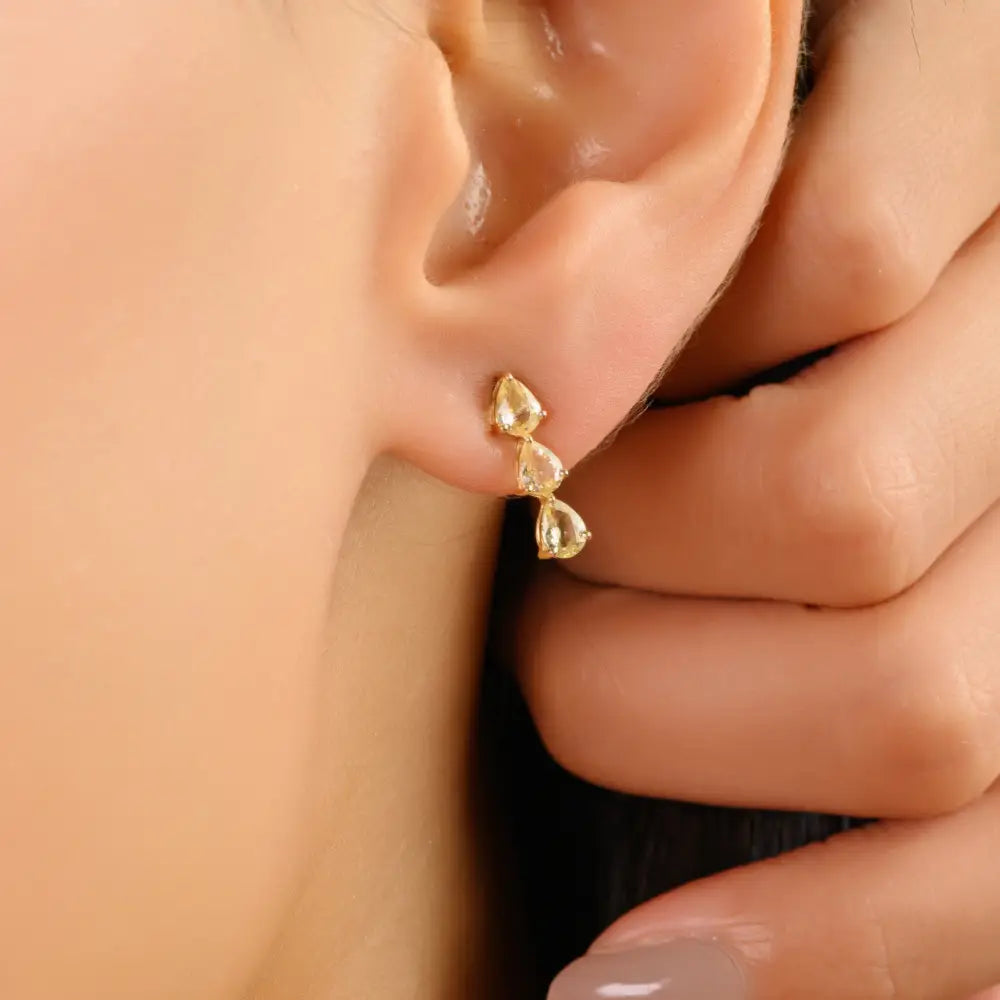 Elegant Style Fine Yellow Sapphire Small Drop Earrings 14K Solid Gold Everyday Jewelry